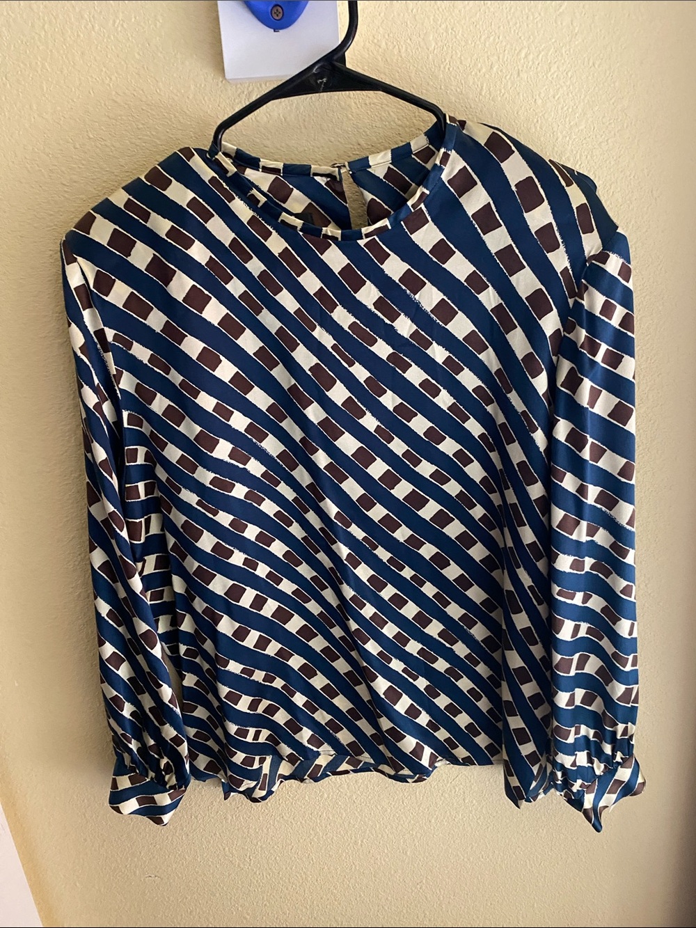 Raffinalla Vintage  Women's Navy, Brown & Cream Striped Long-Sleeve Blouse
